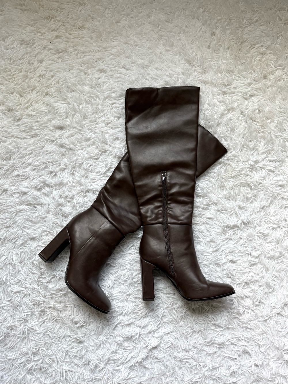 JustFab Chocolate Brown Over-the-Knee Block Heel Boots